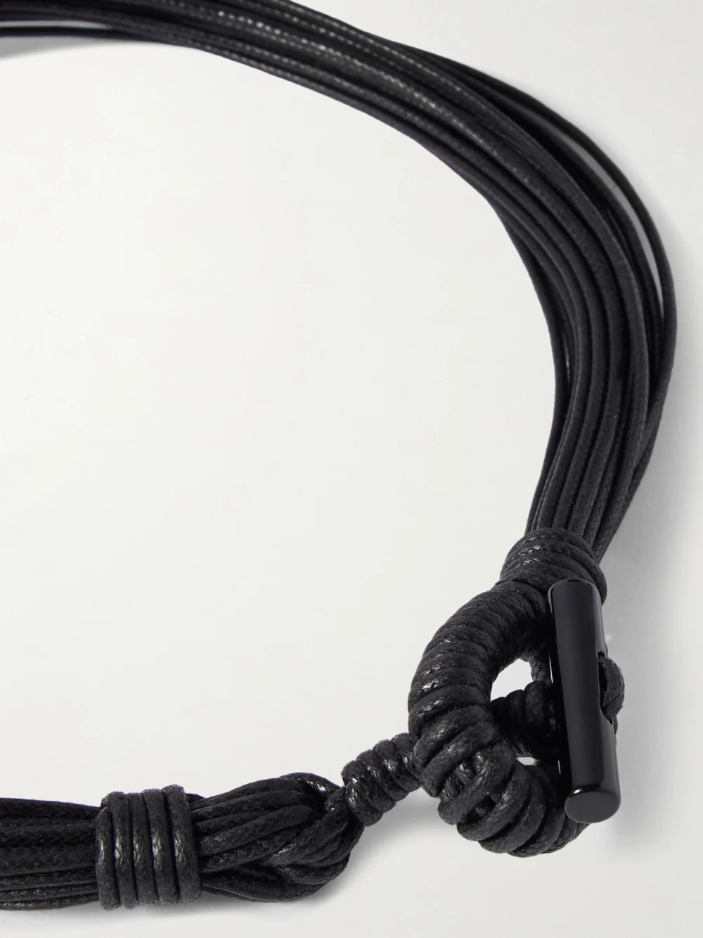 Back view of the Le Sundial Cord, Onyx, Pearl and Silver Necklace