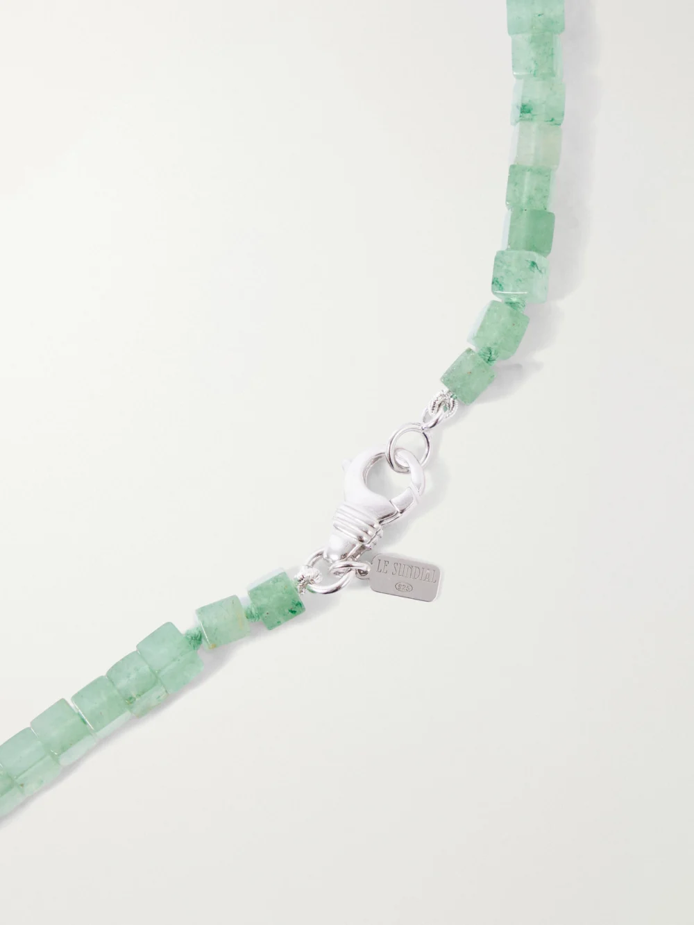 Close-up detail of the Le Sundial Inès Sterling Silver, Aventurine and Pearl Beaded Necklace