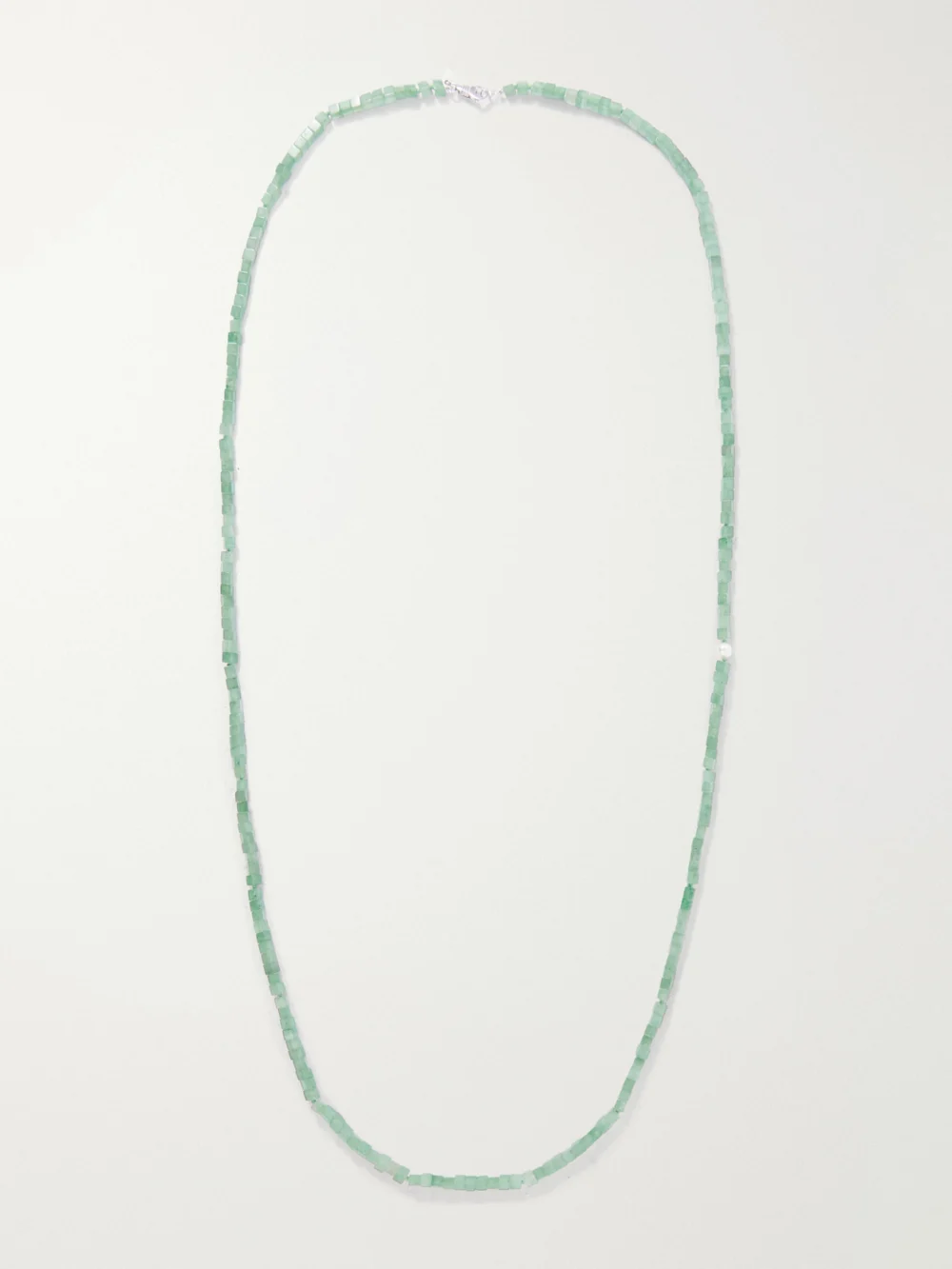Le Sundial Inès Sterling Silver, Aventurine and Pearl Beaded Necklace in jade