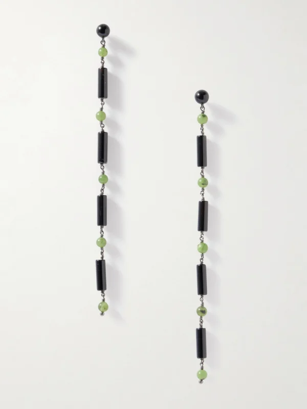 Le Sundial Jackie Rhodium-plated Jade and Onyx Earrings