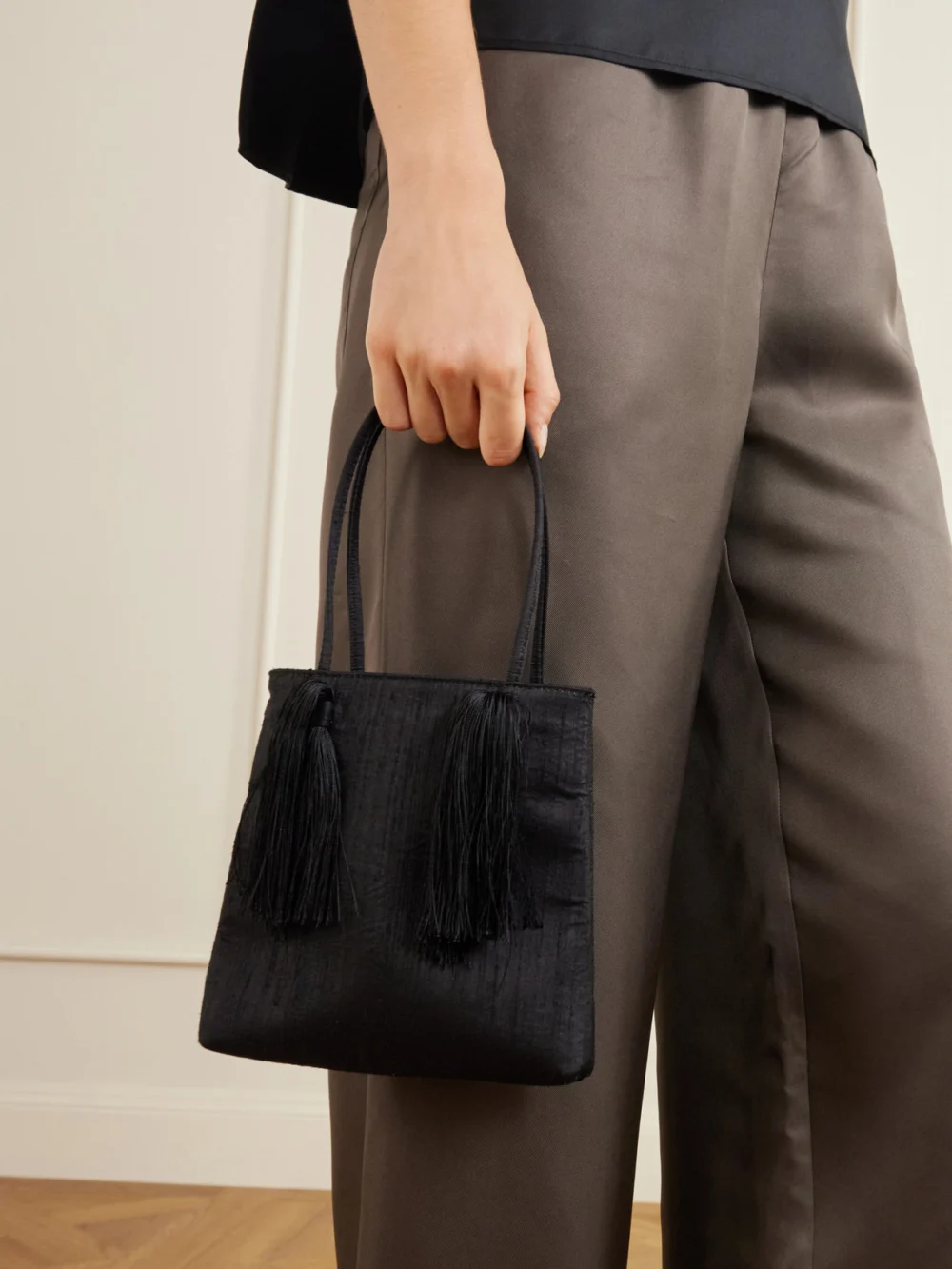 Le Sundial Le Salon Tasseled Dupioni Clutch, styled view