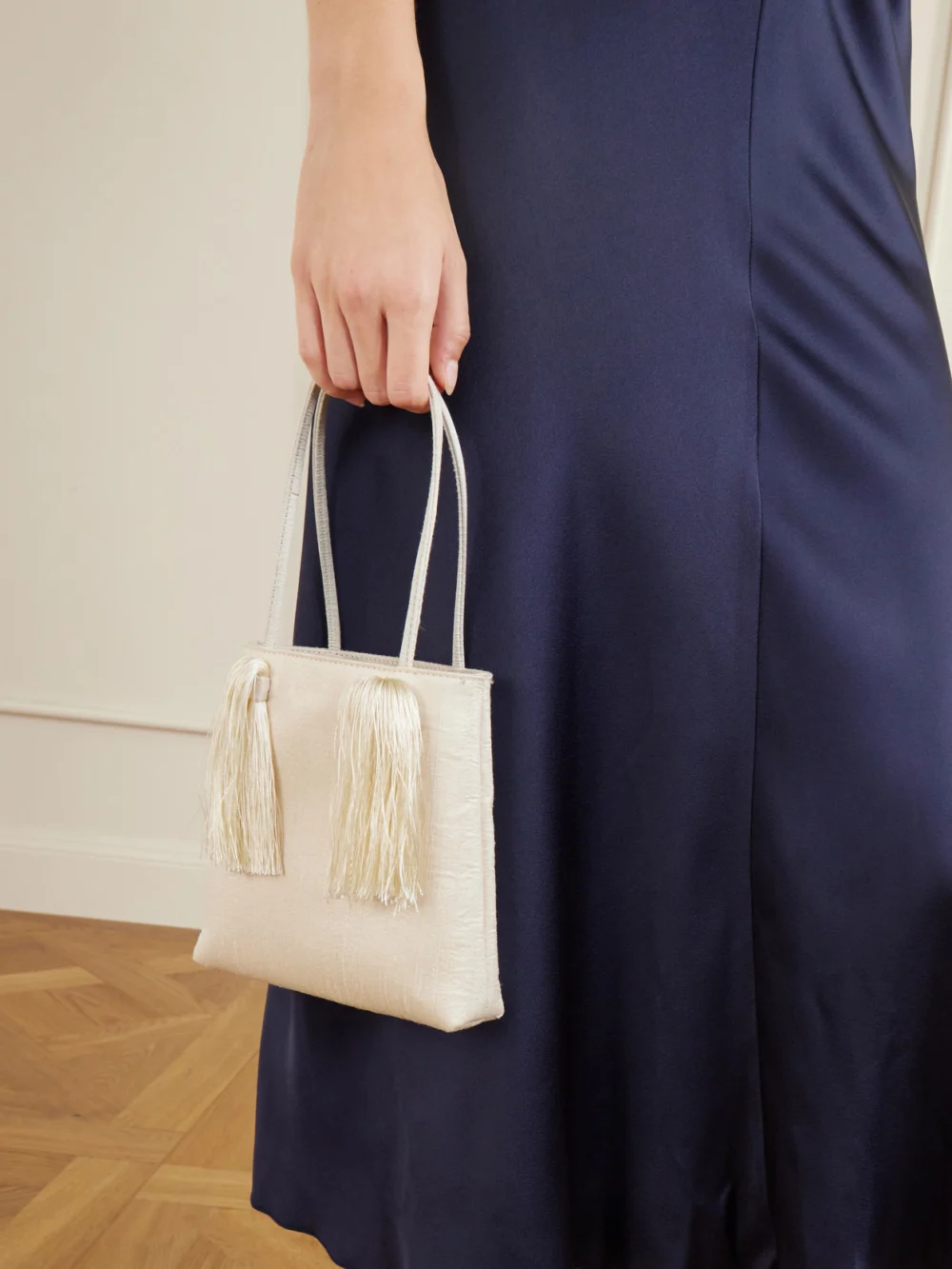 Le Sundial Le Salon Tasseled Dupioni Clutch, styled view
