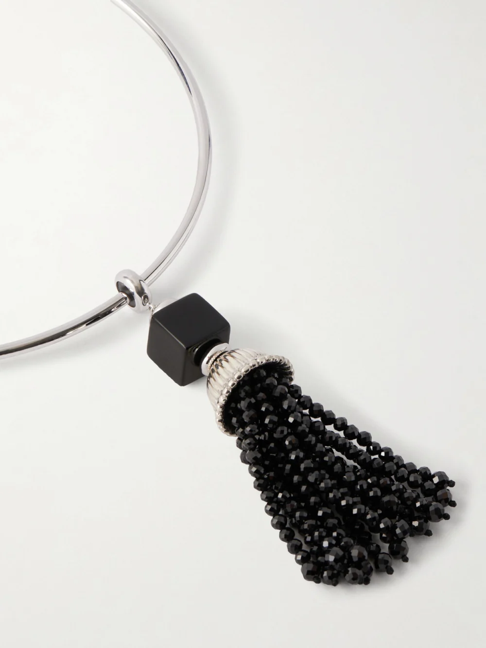 Close-up detail of the Le Sundial Nocturne Silver, Spinel and Onyx Choker