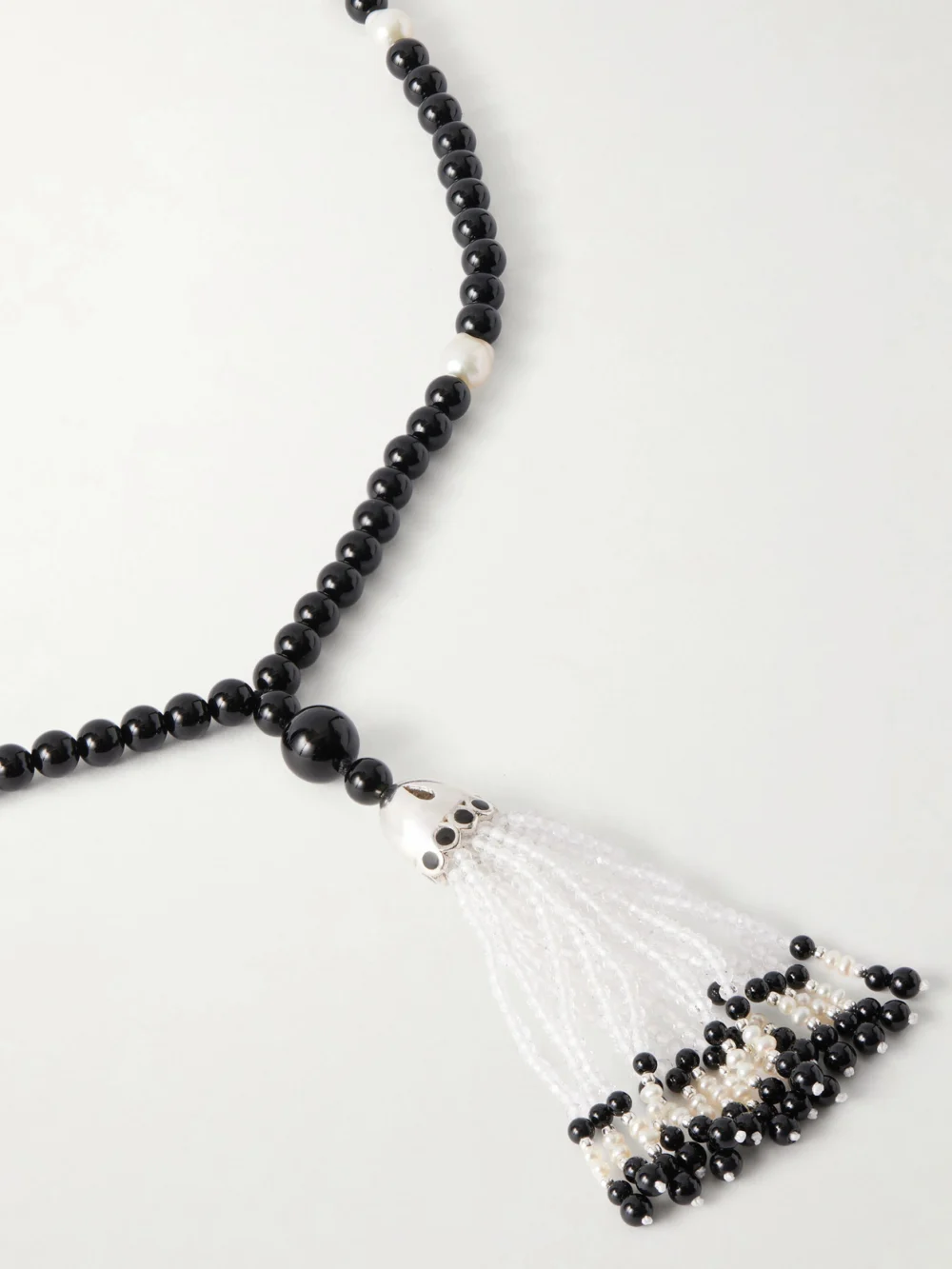 Close-up detail of the Le Sundial Odette Silver Multi-stone Necklace