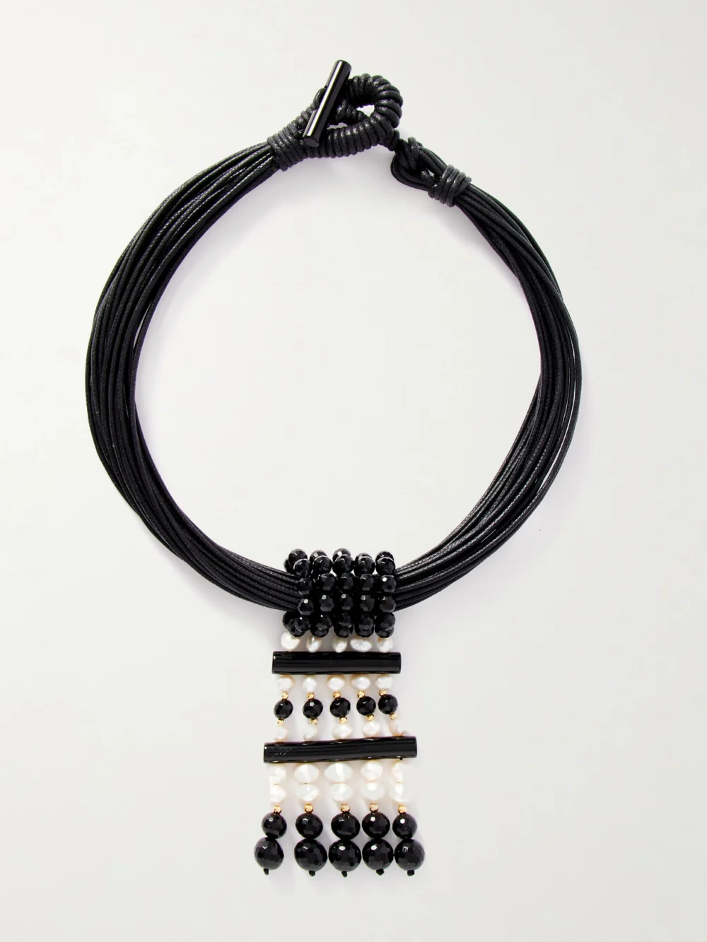 Le Sundial Sculptural Pearl, Onyx and 18-karat Gold Cord Necklace in black