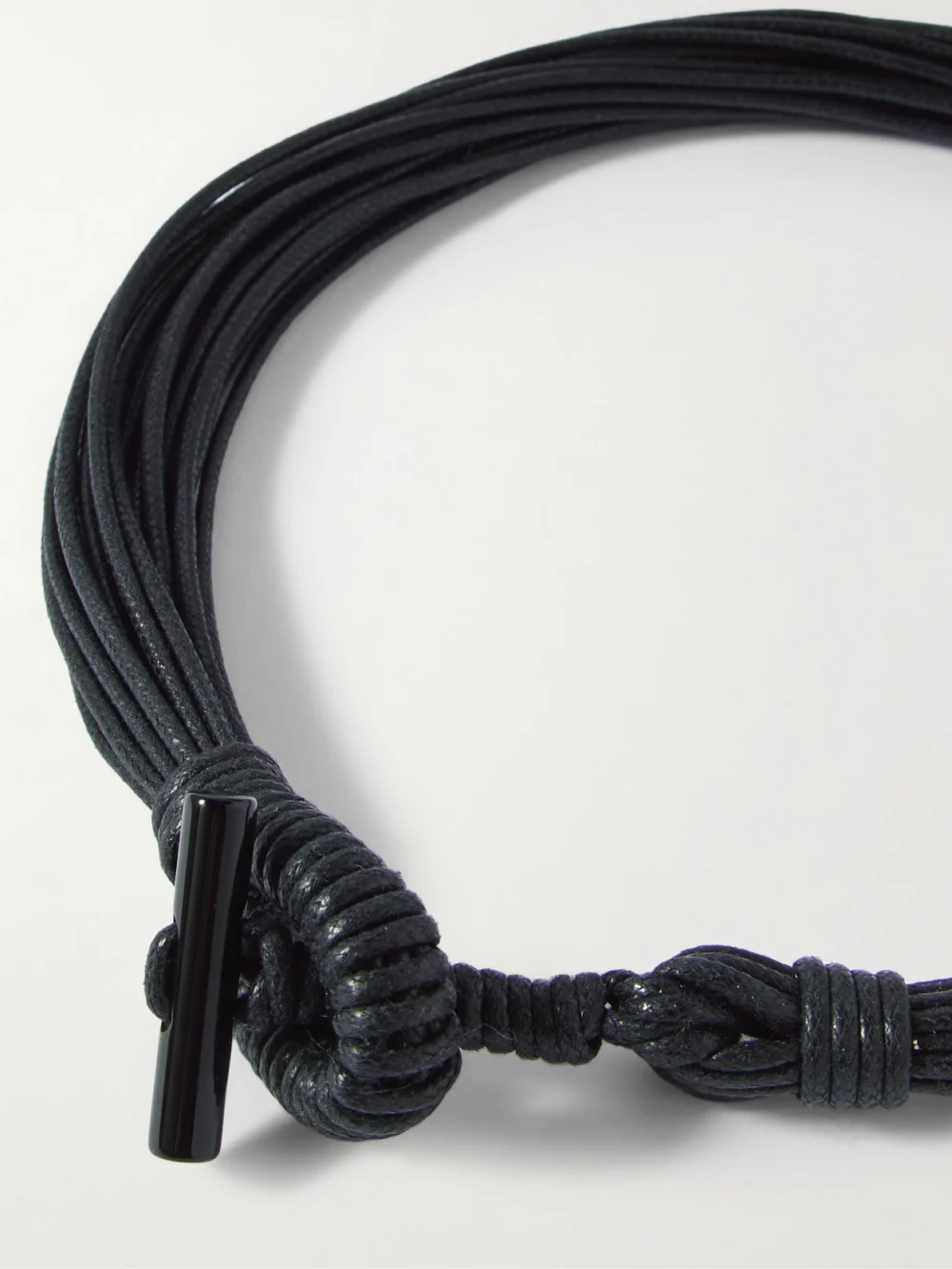 Back view of the Le Sundial The Sculptural Waxed-cotton, Onyx and Jasper Necklace