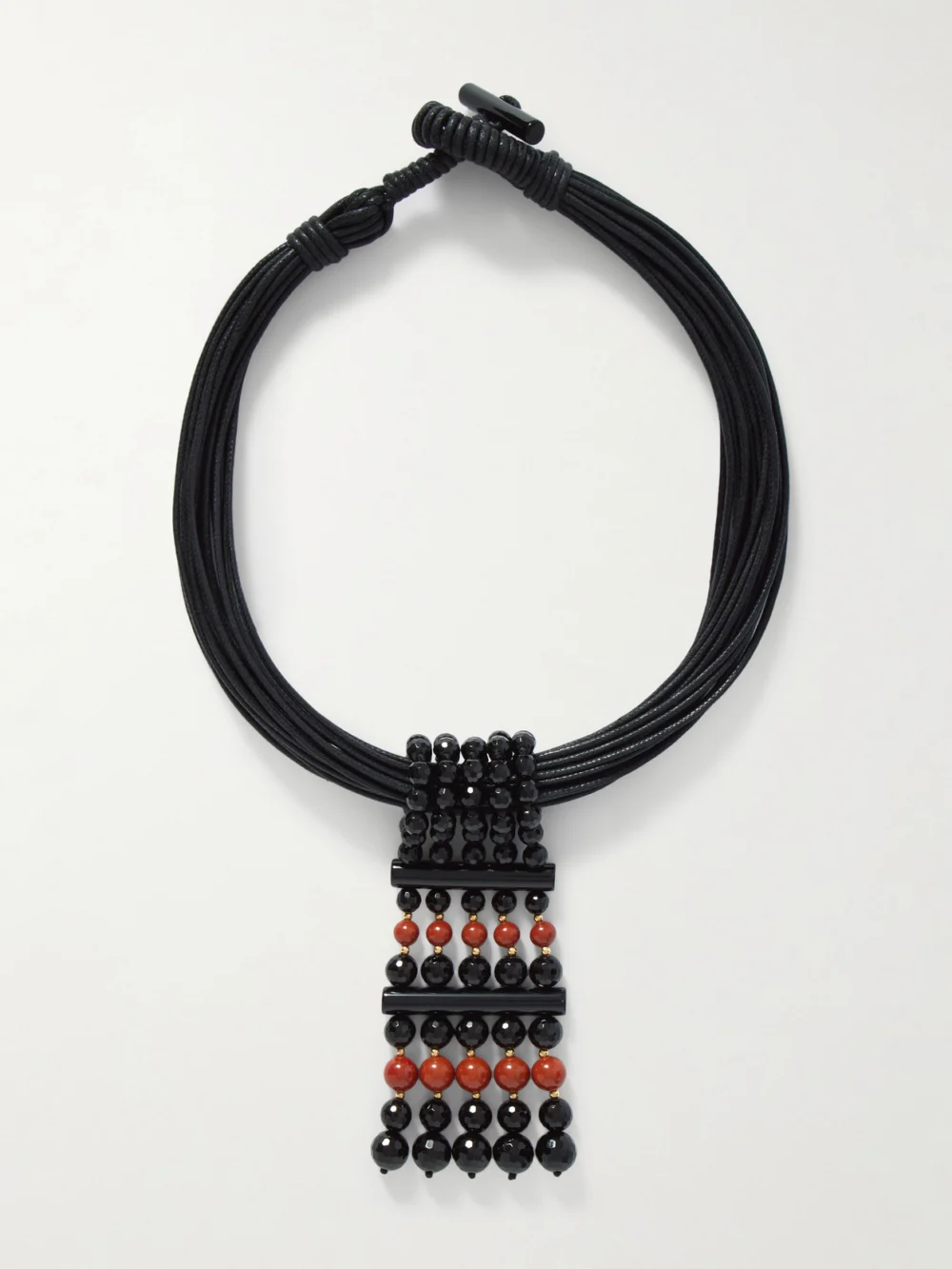 Le Sundial The Sculptural Waxed-cotton, Onyx and Jasper Necklace in black