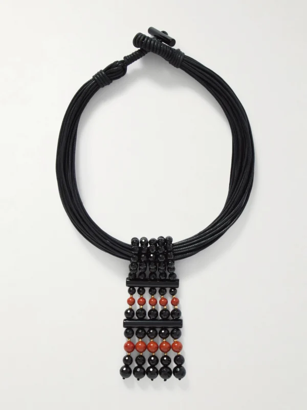 Le Sundial The Sculptural Waxed-cotton, Onyx and Jasper Necklace