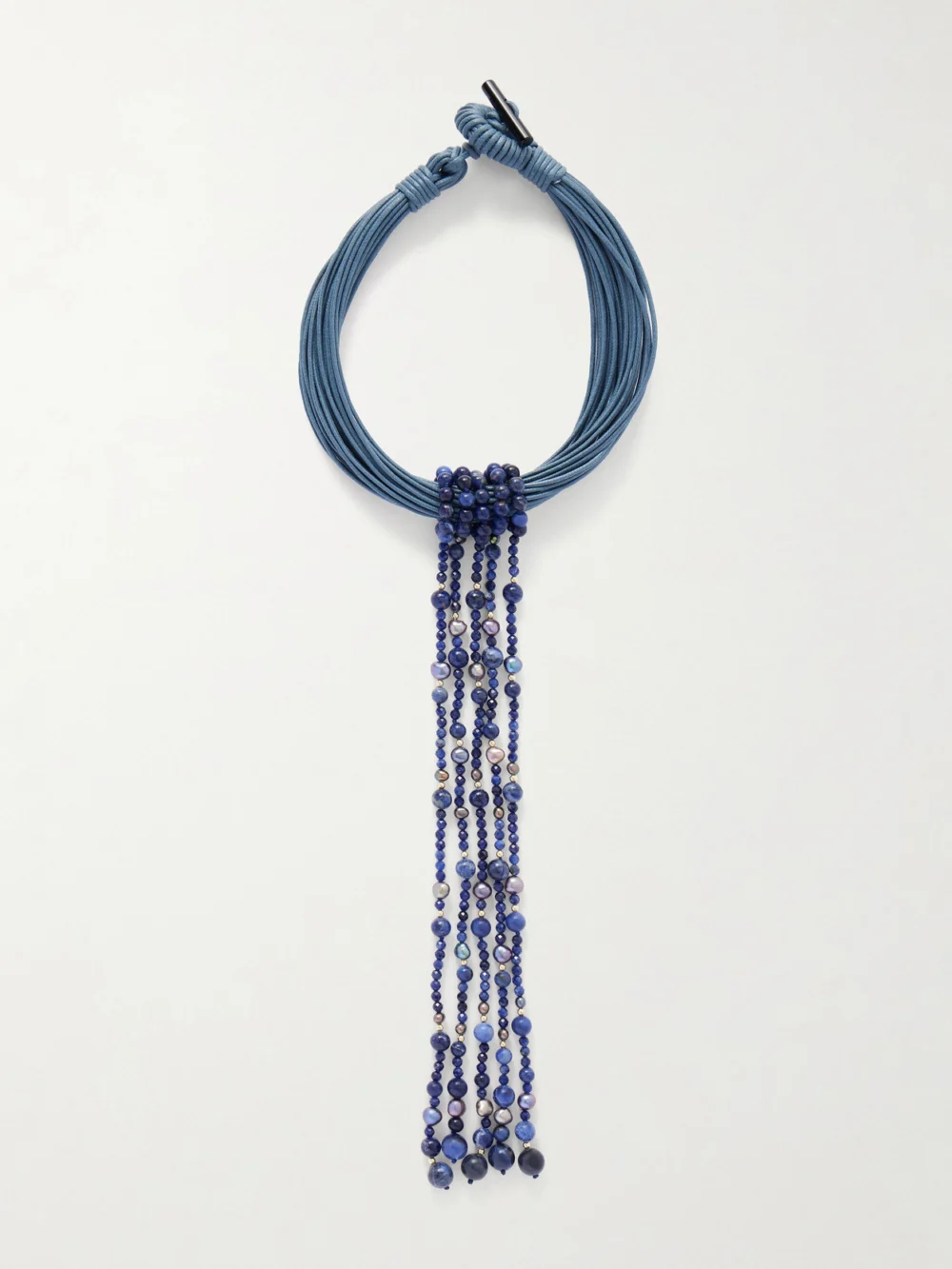 Le Sundial The Sculptural Waxed-cotton, Pearl and Sodalite Necklace in navy