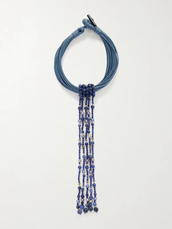 Le Sundial The Sculptural Waxed-cotton, Pearl and Sodalite Necklace