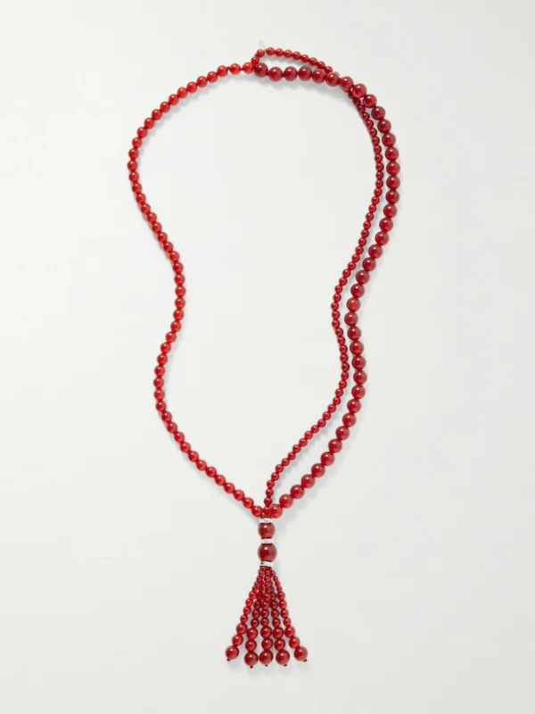 Le Sundial Venice Opera Tasseled Carnelian and Silver Necklace