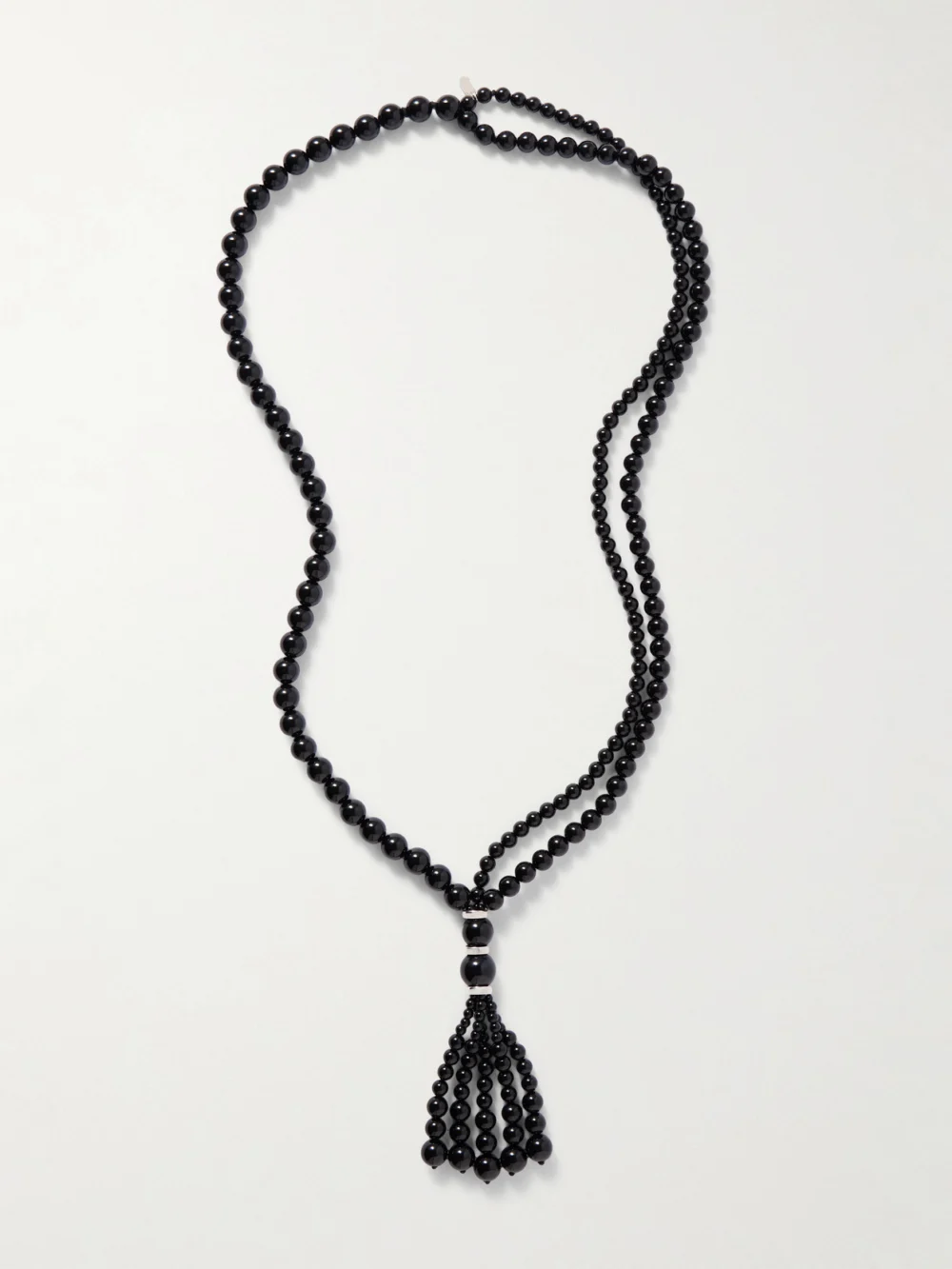 Le Sundial Venice Opera Tasseled Onyx and Silver Necklace in black