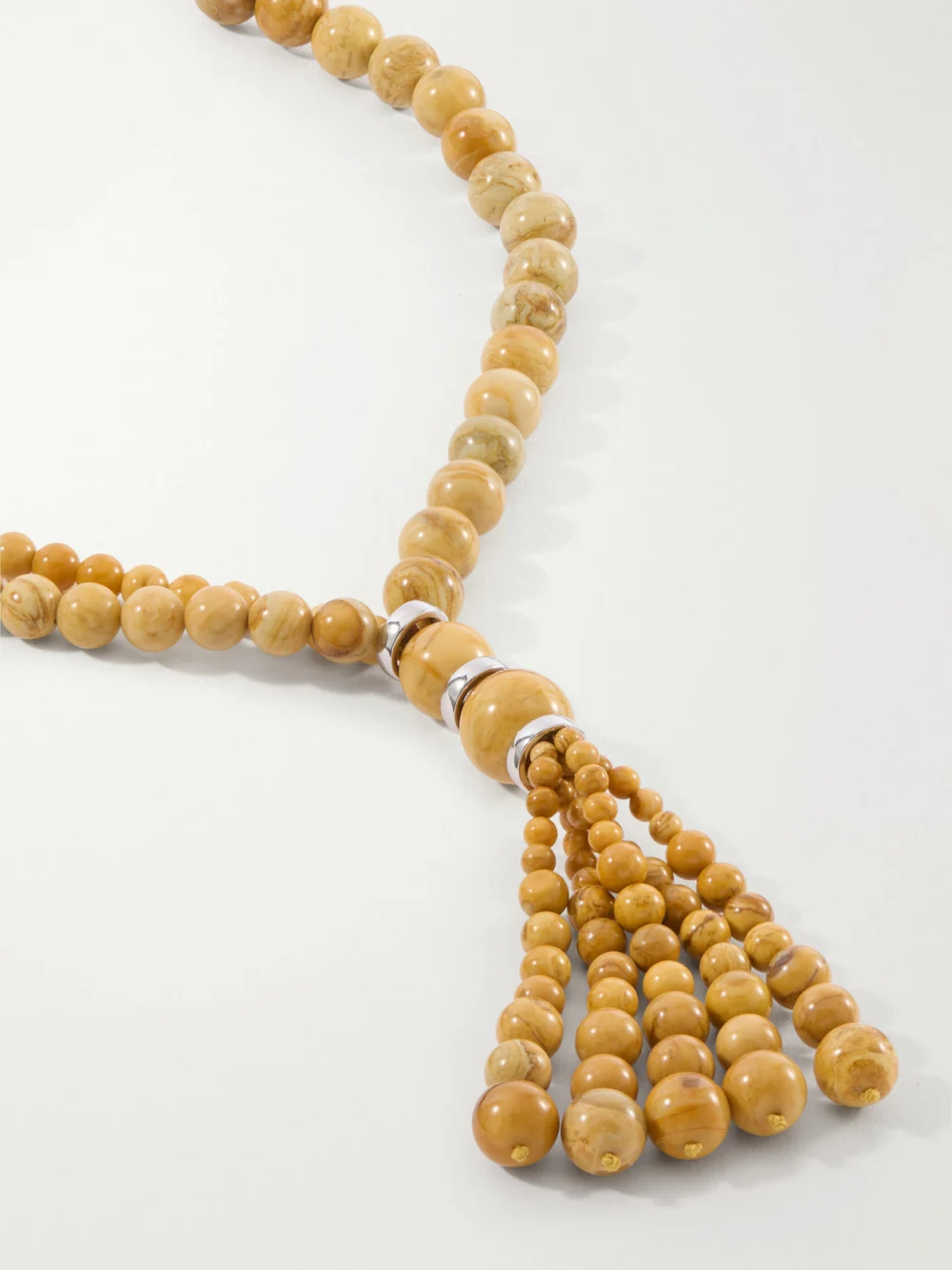 Close-up detail of the Le Sundial Venice Opera Tasseled Sterling Silver Jasper Necklace