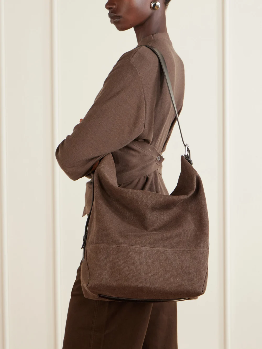 Lemaire Belted Leather-trimmed Canvas Tote, styled view