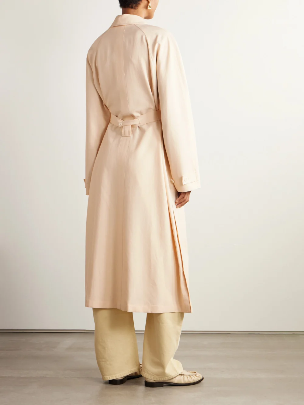 Back view of the Lemaire Belted Wool-blend Trench Coat