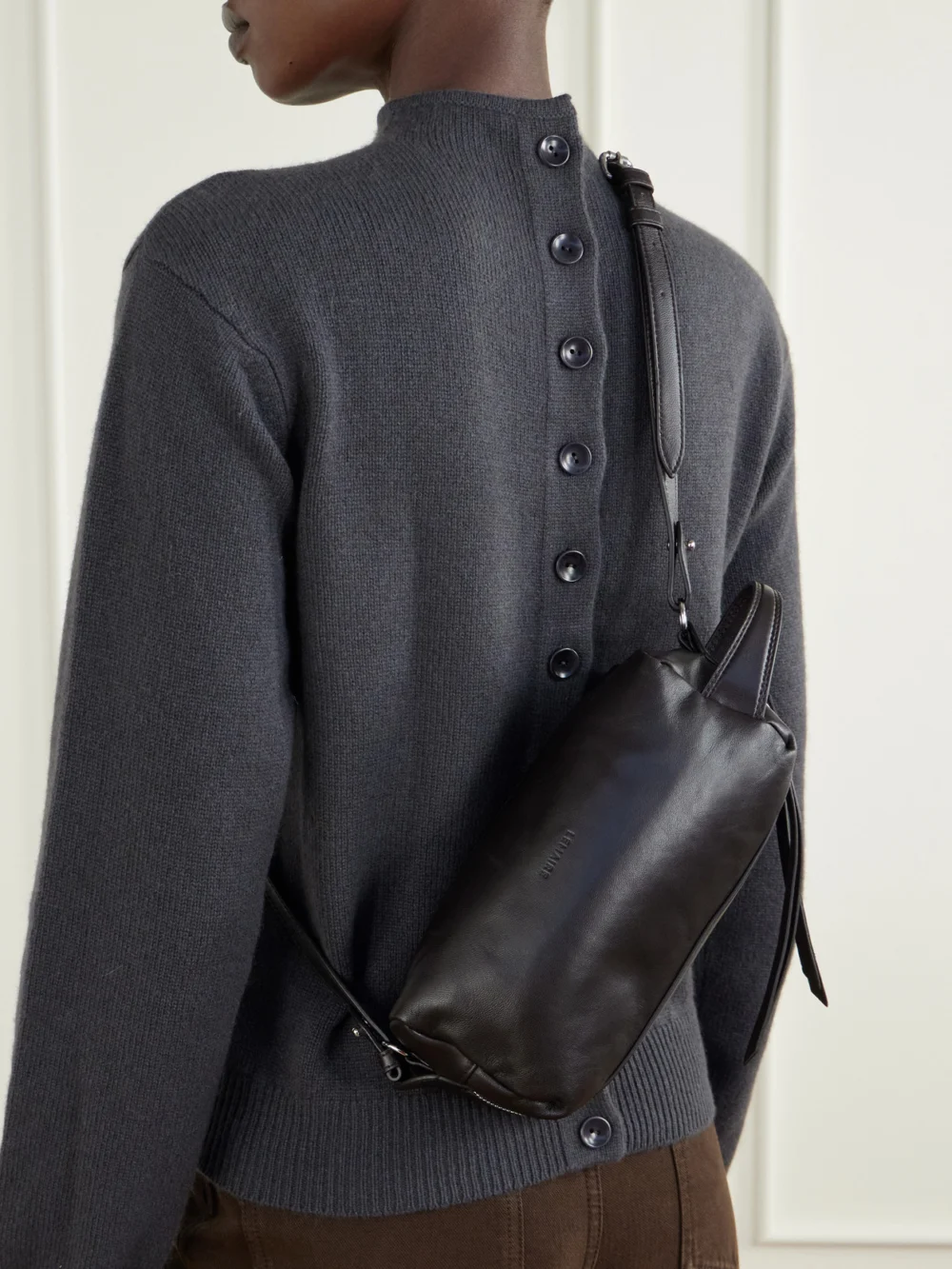 Lemaire Care Small Leather Shoulder Bag, styled view