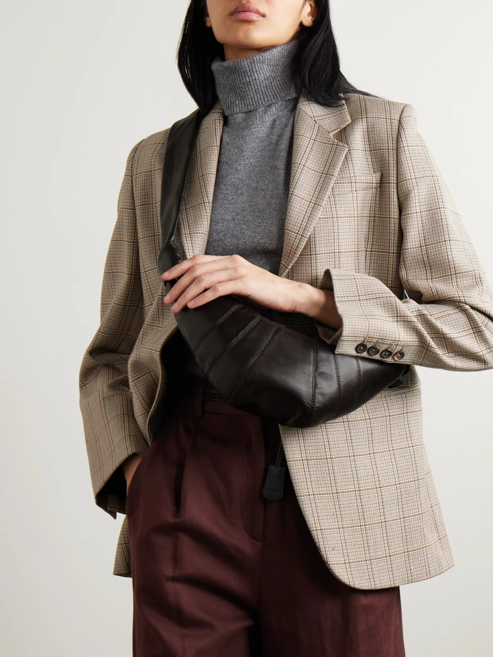 Lemaire Croissant Small Paneled Leather Shoulder Bag, styled view