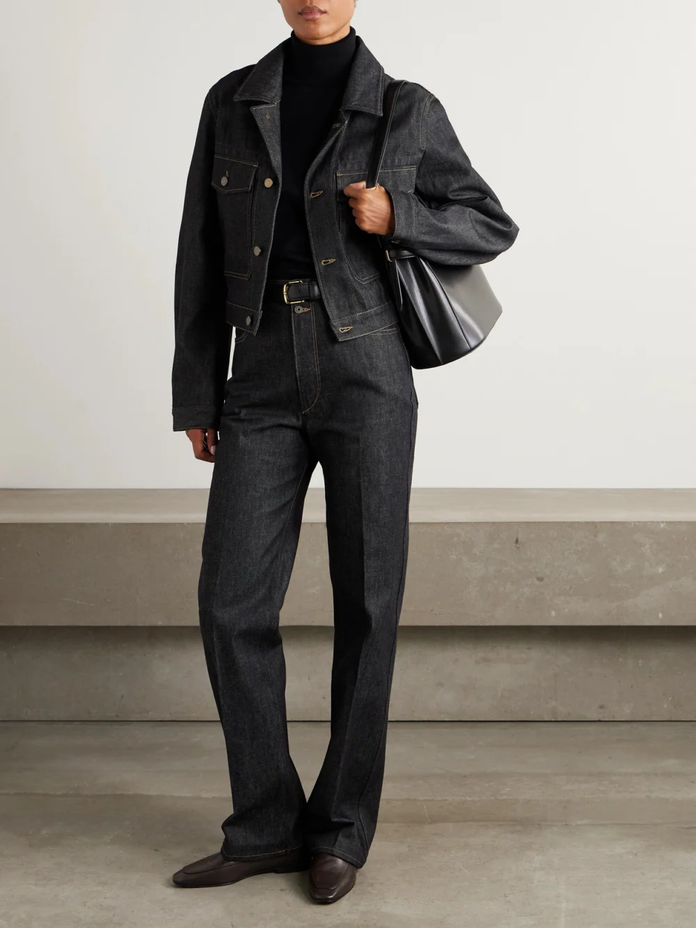 Lemaire Cropped Organic Denim Jacket, worn by a model