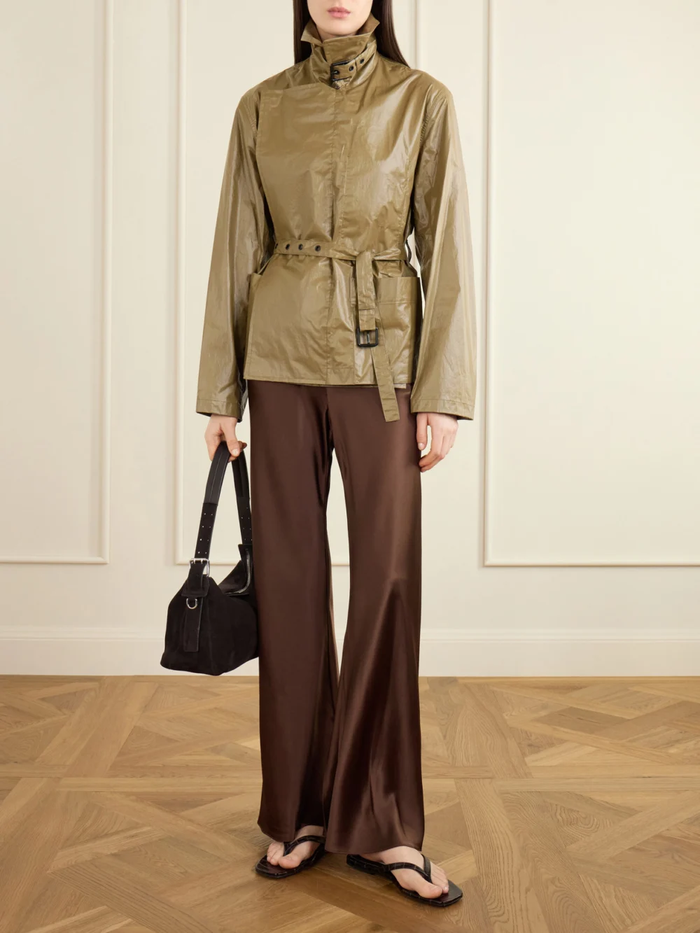 Lemaire Double-breasted Belted Coated Cotton-canvas Jacket, worn by a model
