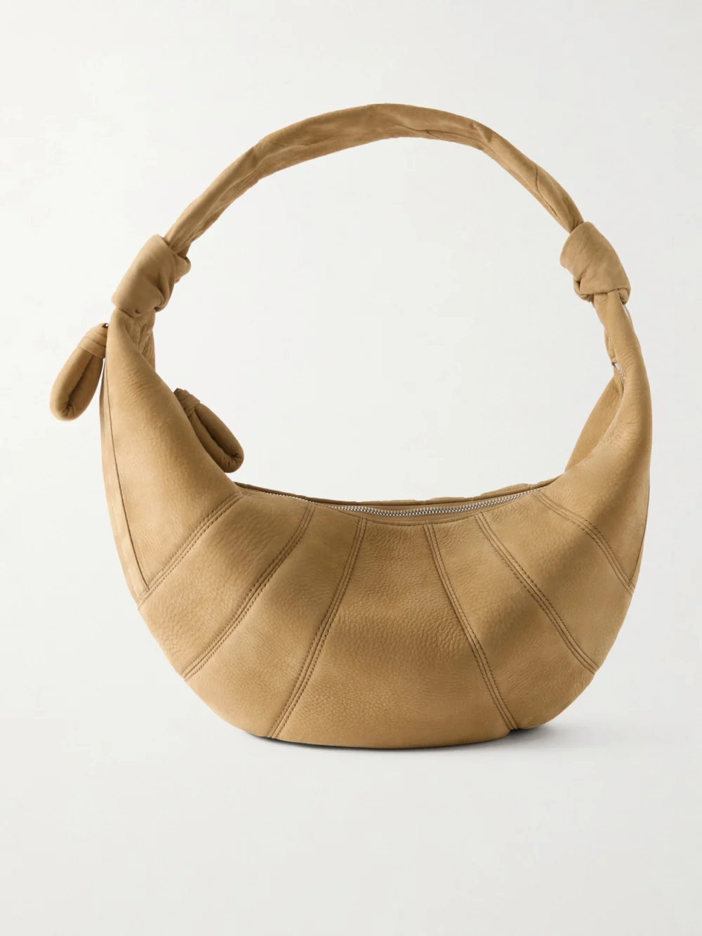 Lemaire Fortune Croissant Paneled Nubuck Shoulder Bag in taupe