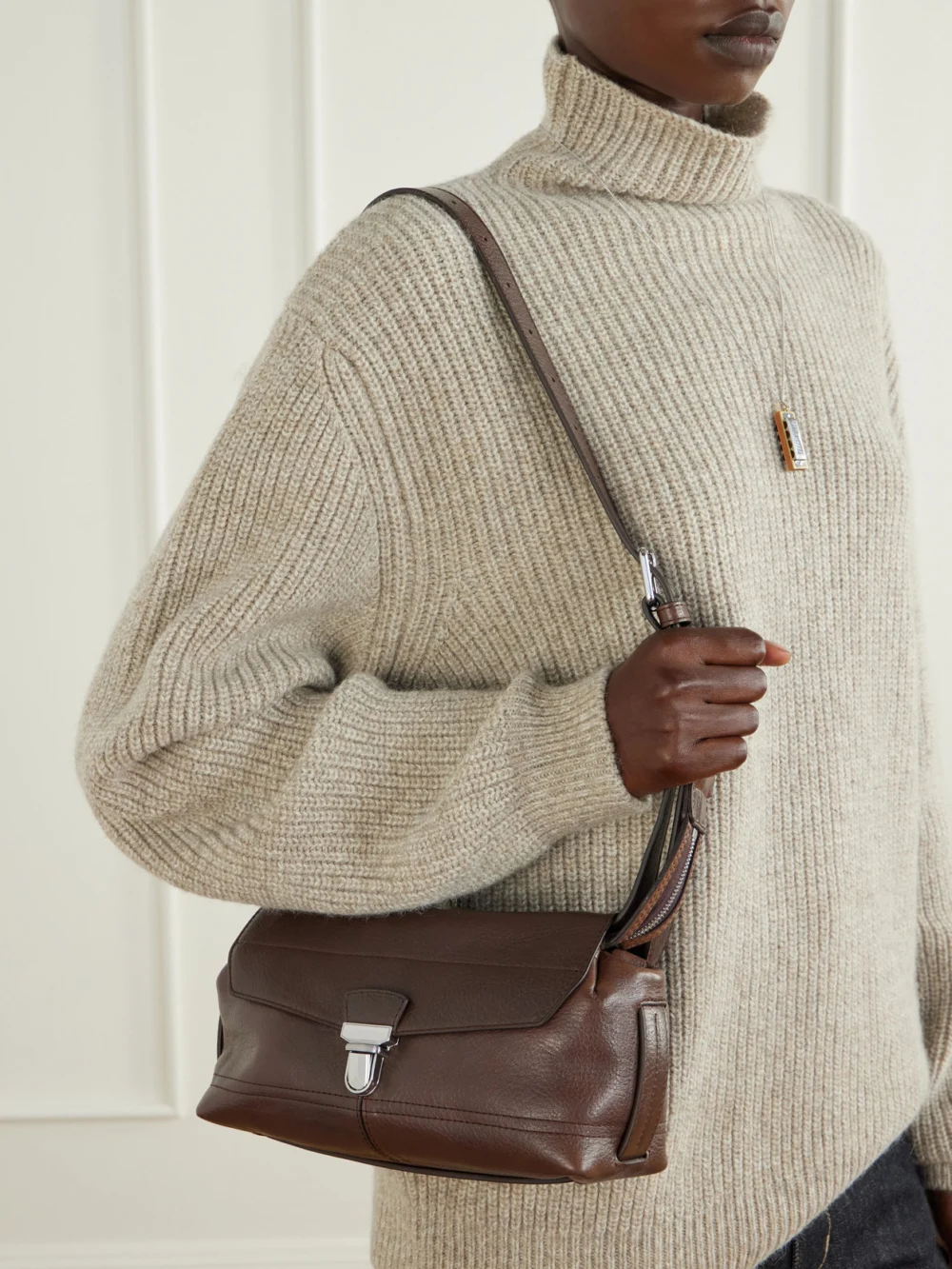 Lemaire Gear Small Textured-leather Shoulder Bag, styled view