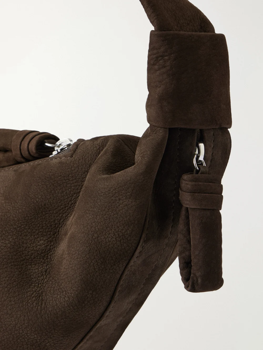 Close-up detail of the Lemaire Large Croissant Paneled Leather Shoulder Bag