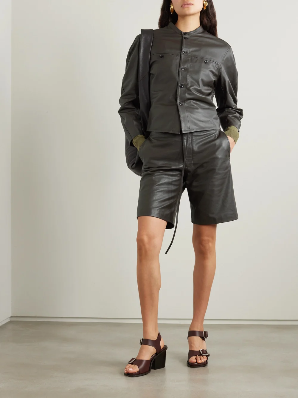 Lemaire Leather Jacket, worn by a model