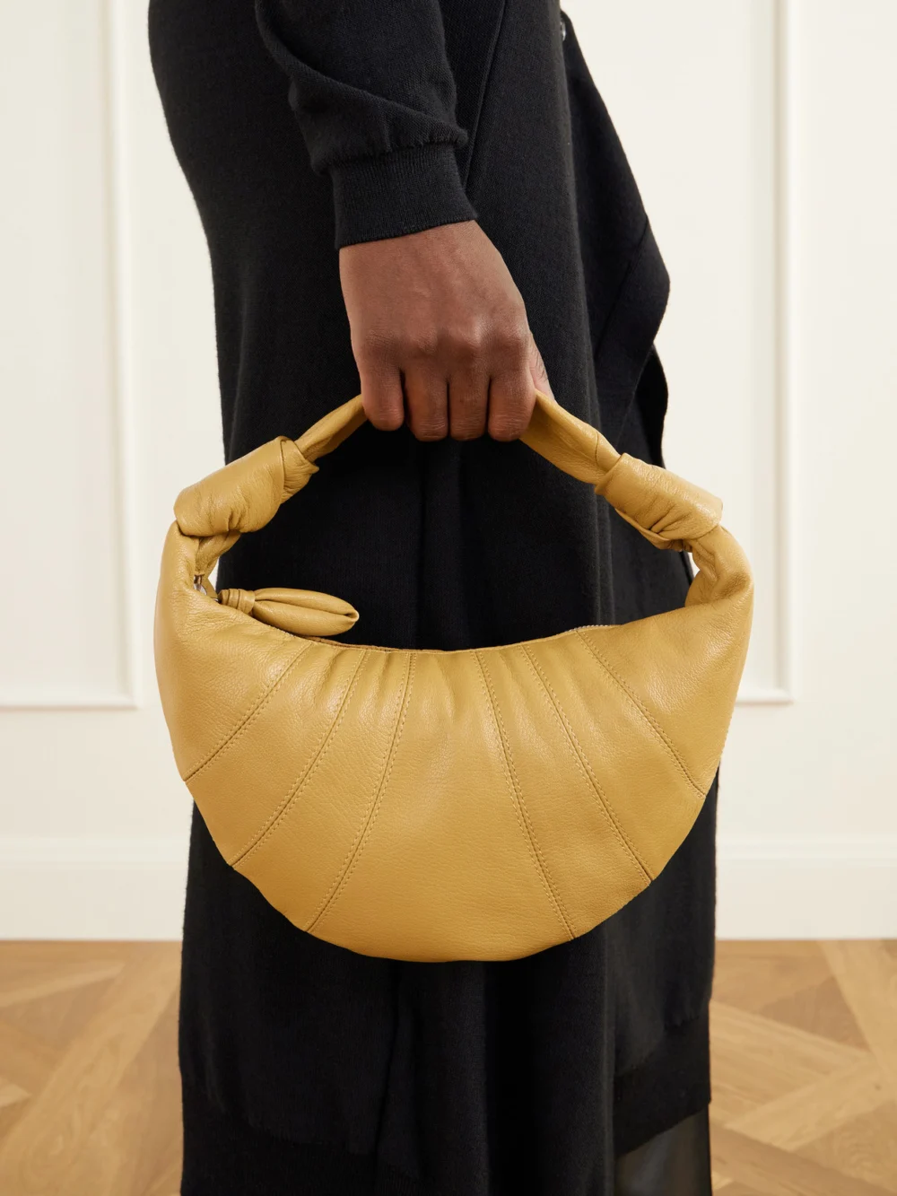Lemaire Mini Fortune Croissant Paneled Leather Shoulder Bag, styled view