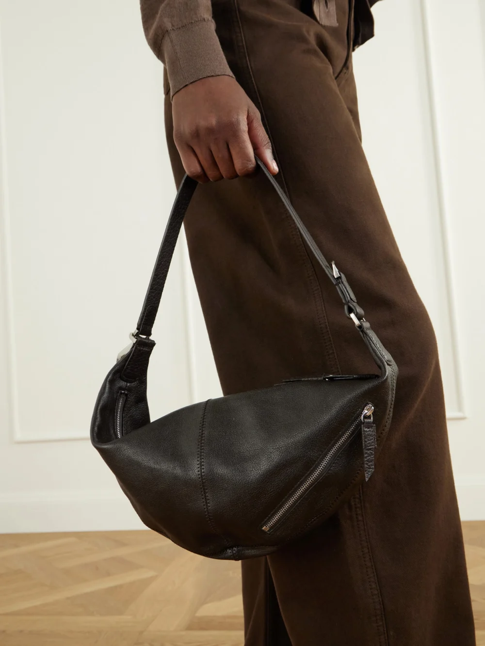 Lemaire Quiver Clip Mini Paneled Full-grain Leather Shoulder Bag, styled view