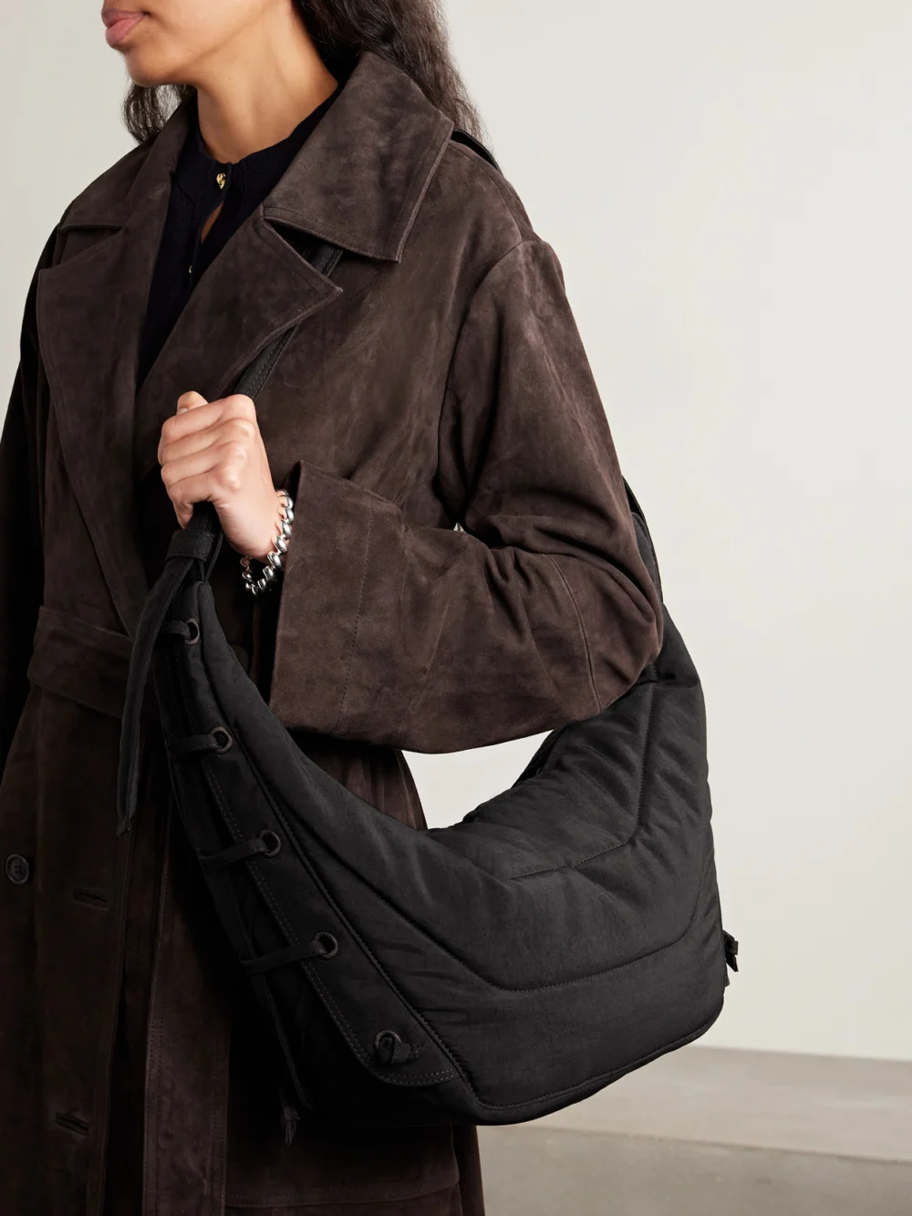 Lemaire Soft Game Medium Quilted Canvas Shoulder Bag, styled view