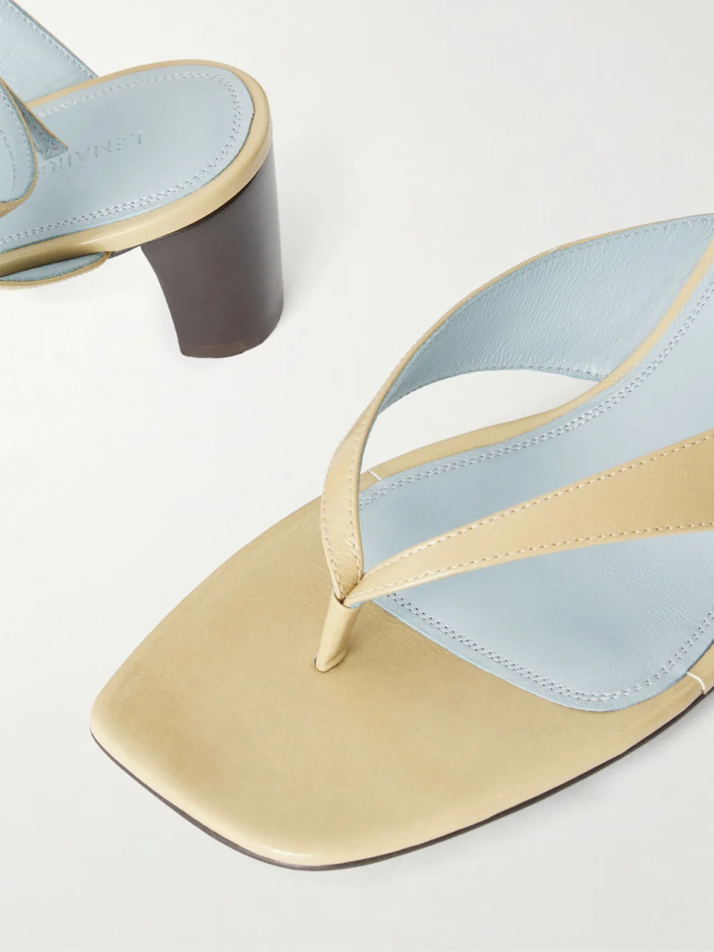Close-up detail of the Lemaire Tong Leather Sandals