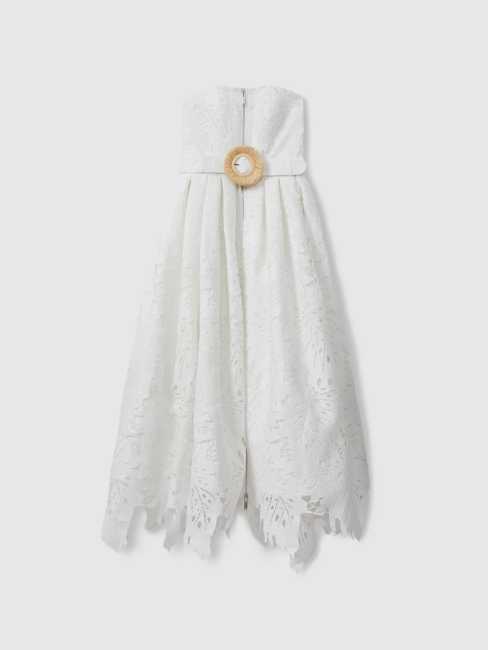 Leo Lin Leo Lin Women's White Lace Detail Belted Midi Dress, view 2