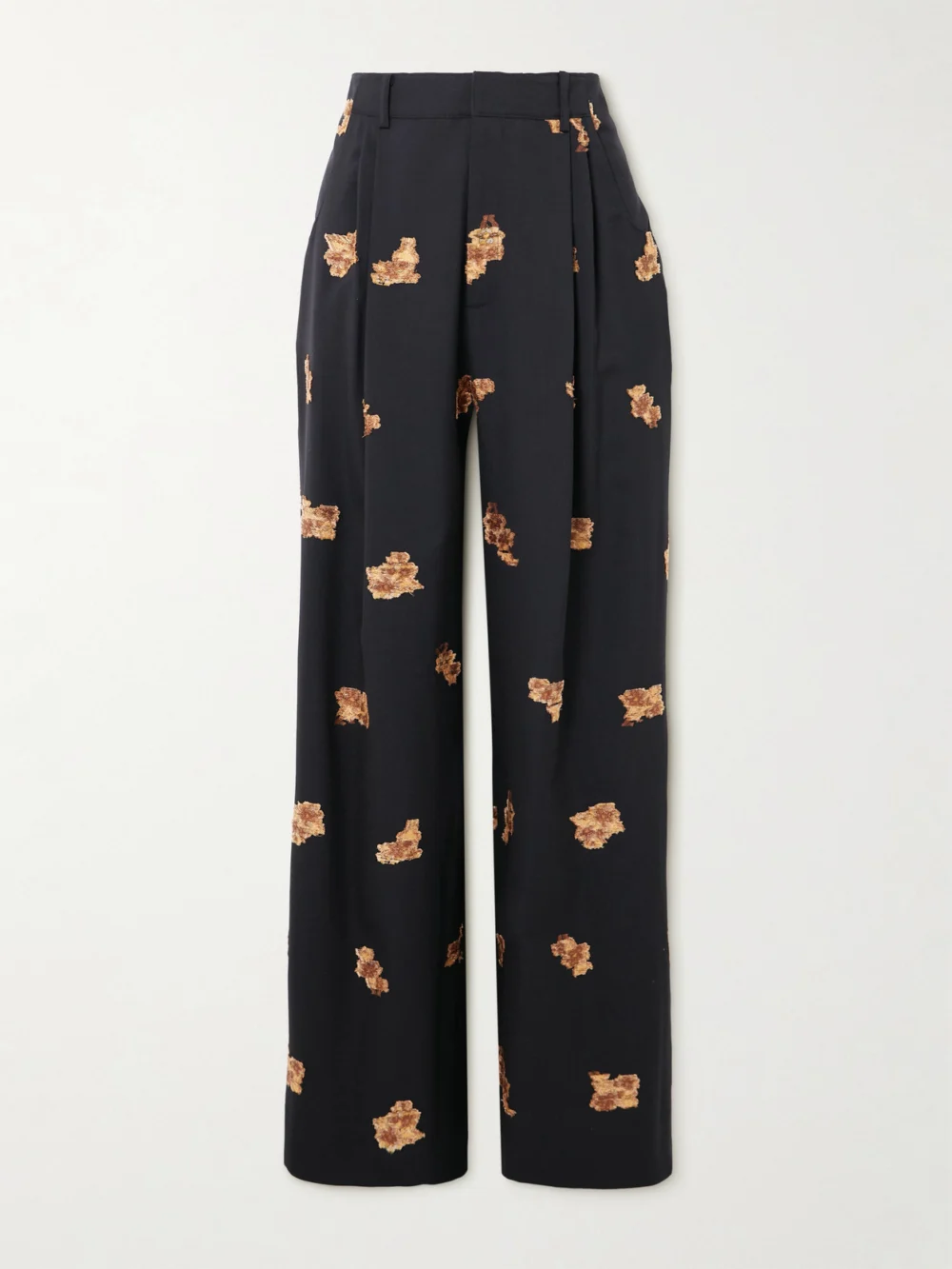Liberowe Annie Pleated Floral-jacquard Metallic Wool-blend Wide-leg Pants in black