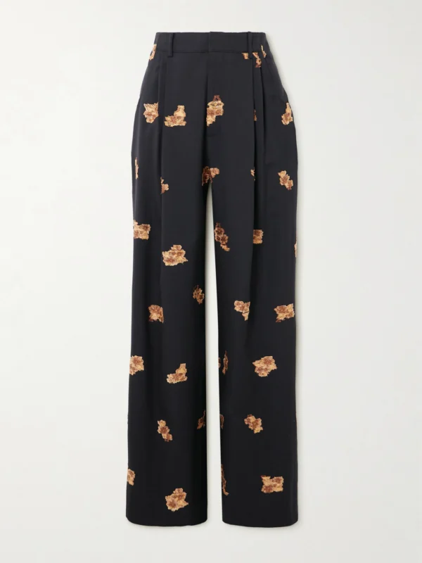 Liberowe Annie Pleated Floral-jacquard Metallic Wool-blend Wide-leg Pants