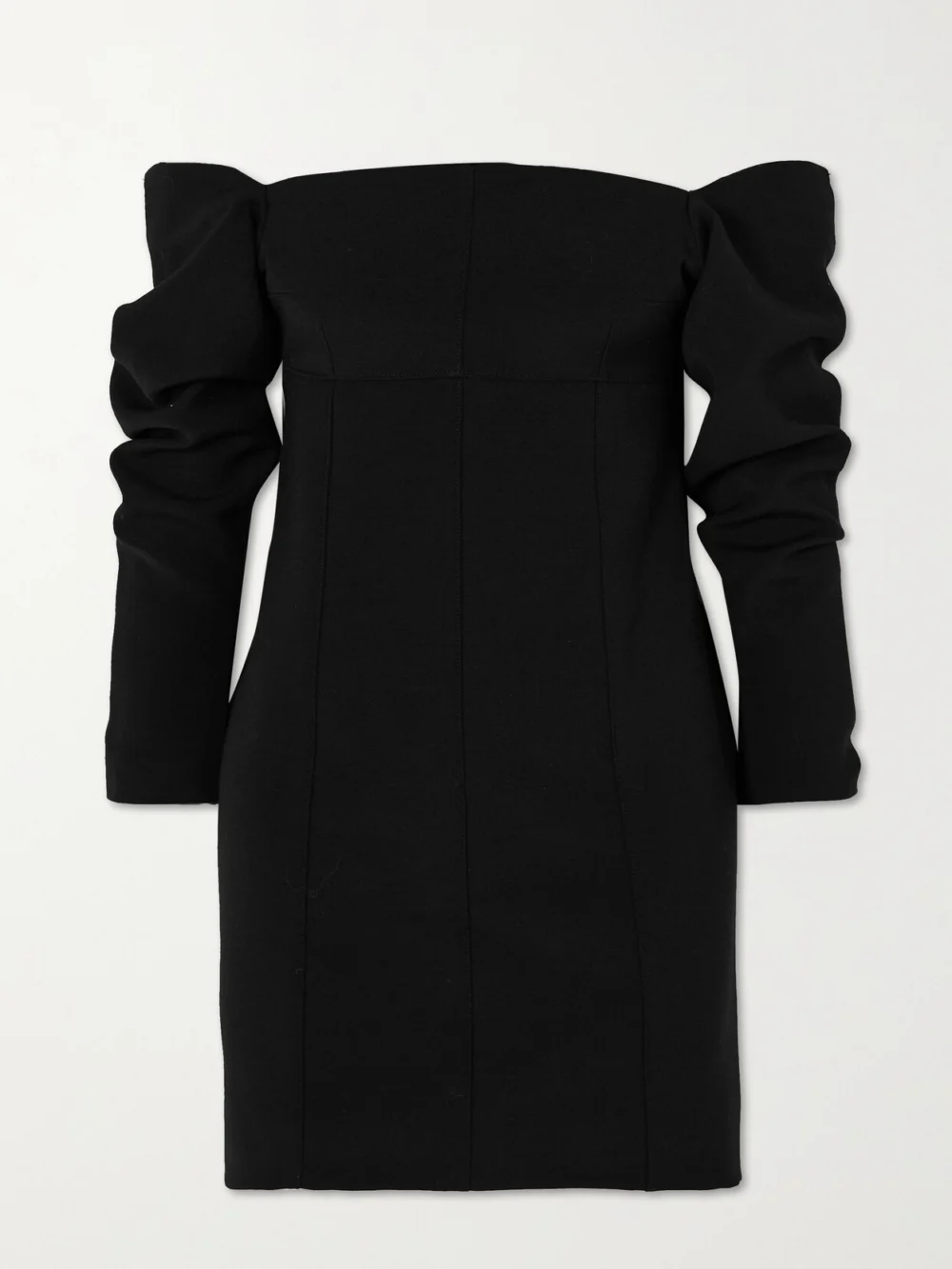 Liberowe Off-the-shoulder Gathered Wool Mini Dress in black