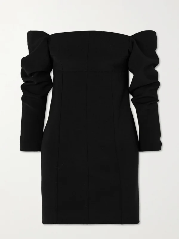 Liberowe Off-the-shoulder Gathered Wool Mini Dress