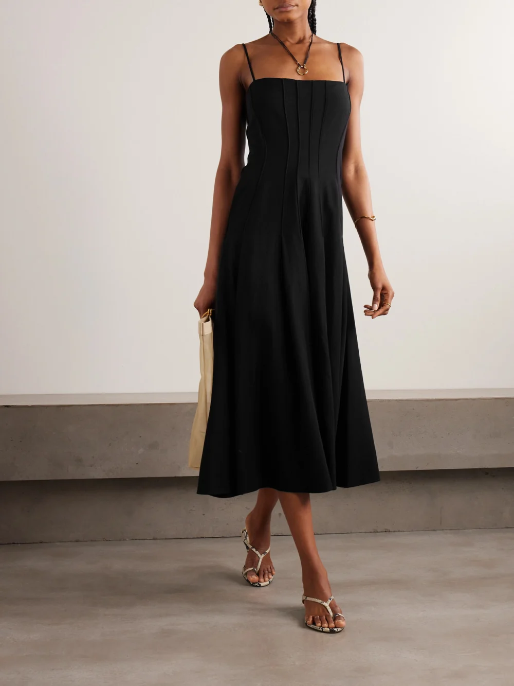 Liberowe Pleated Crepe Midi Dress, worn by a model