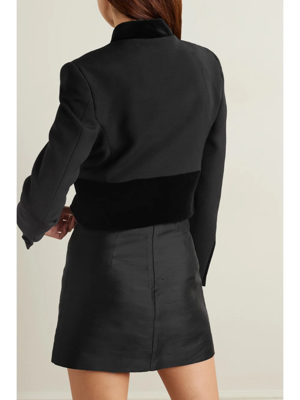 Back view of the Liberowe Raja Cropped Cotton Velvet-trimmed Wool Jacket