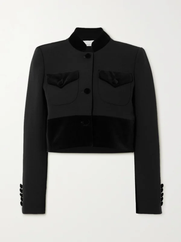 Liberowe Raja Cropped Cotton Velvet-trimmed Wool Jacket