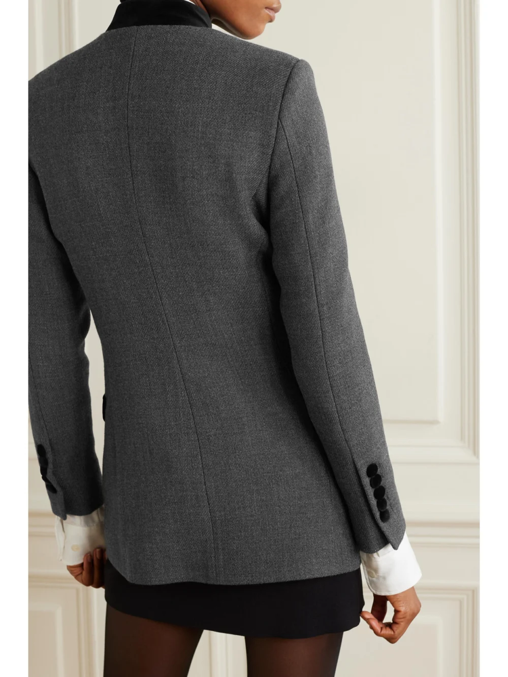 Back view of the Liberowe Raja Velvet-trimmed Wool-tweed Blazer
