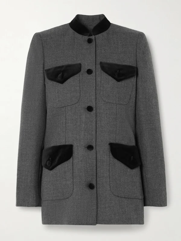 Liberowe Raja Velvet-trimmed Wool-tweed Blazer