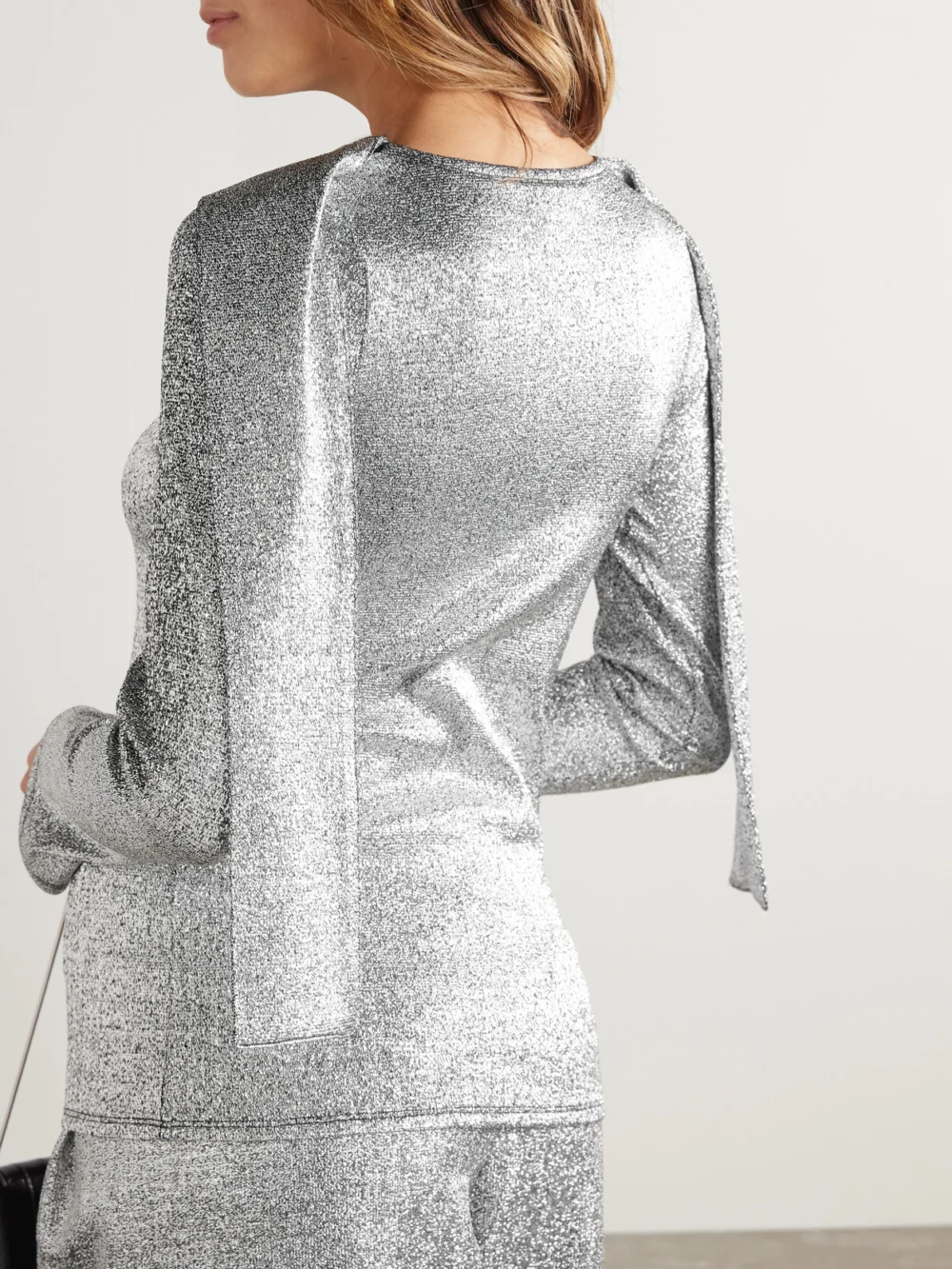 Back view of the Liberowe Roberta Scarf-detailed Metallic Knitted Top