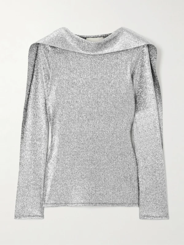 Liberowe Roberta Scarf-detailed Metallic Knitted Top