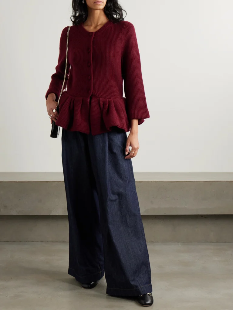 Liberowe Ruffled Cashmere Peplum Cardigan