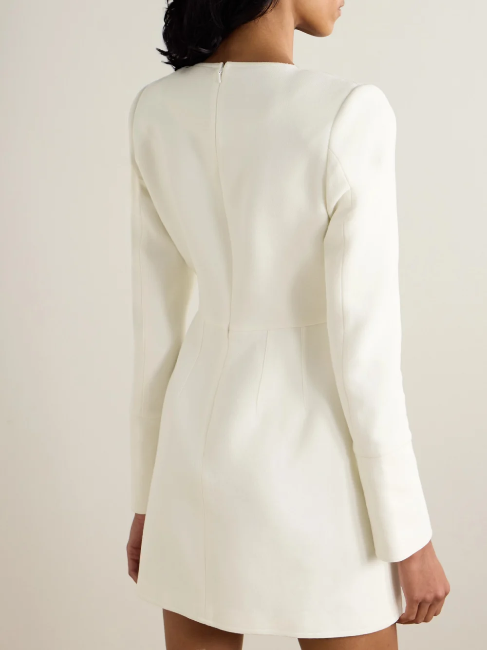 Back view of the Liberowe + the Vanguard Amber Wool-crepe Mini Dress