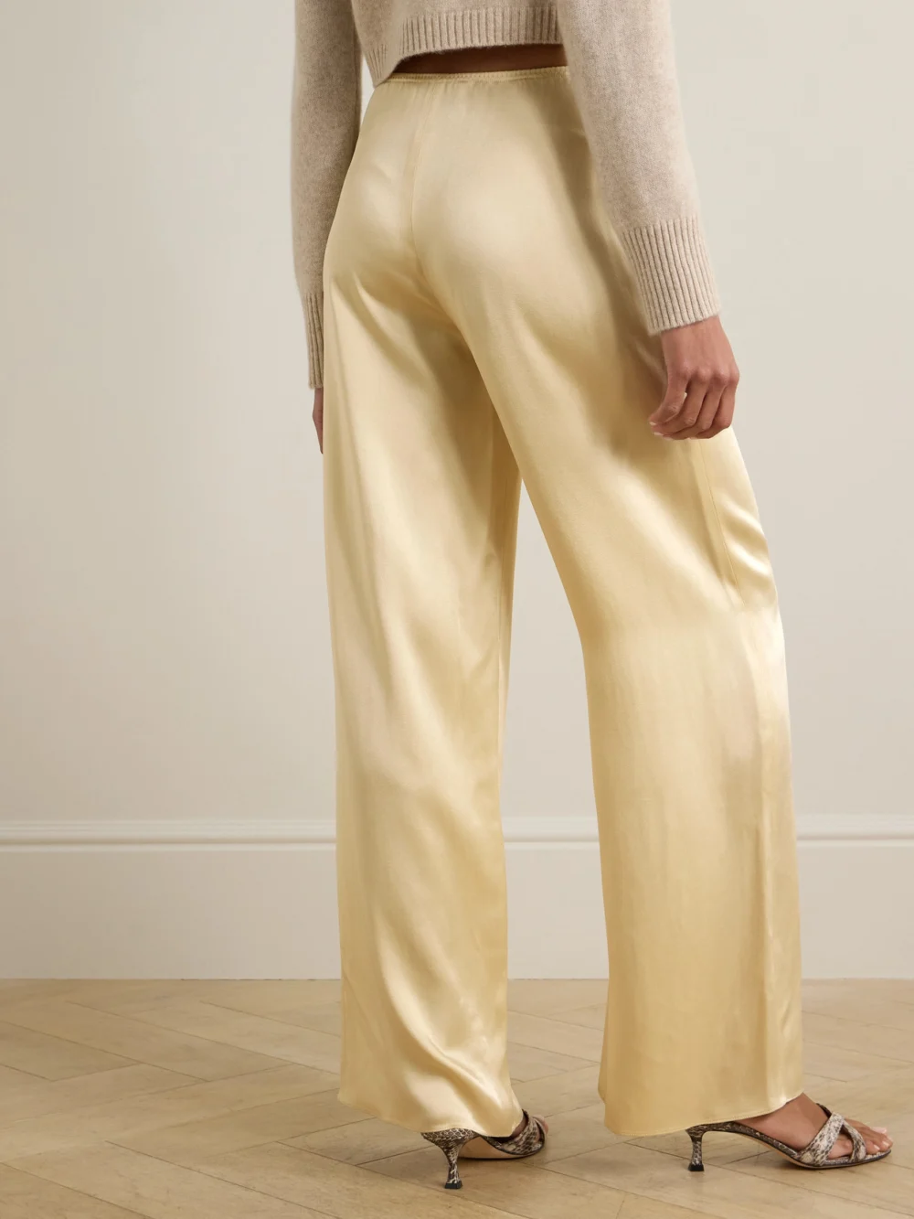 Back view of the Liberowe + the Vanguard Satin Wide-leg Pants