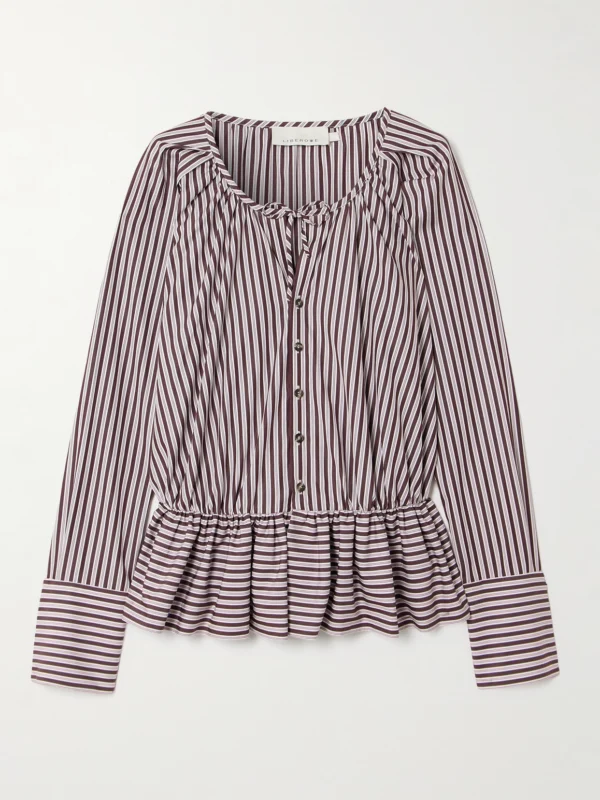 Liberowe + the Vanguard Striped Cotton-poplin Peplum Blouse