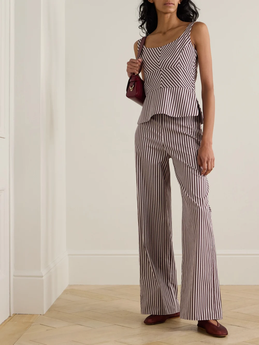 Liberowe + the Vanguard Striped Cotton-poplin Wide-leg Pants, worn by a model
