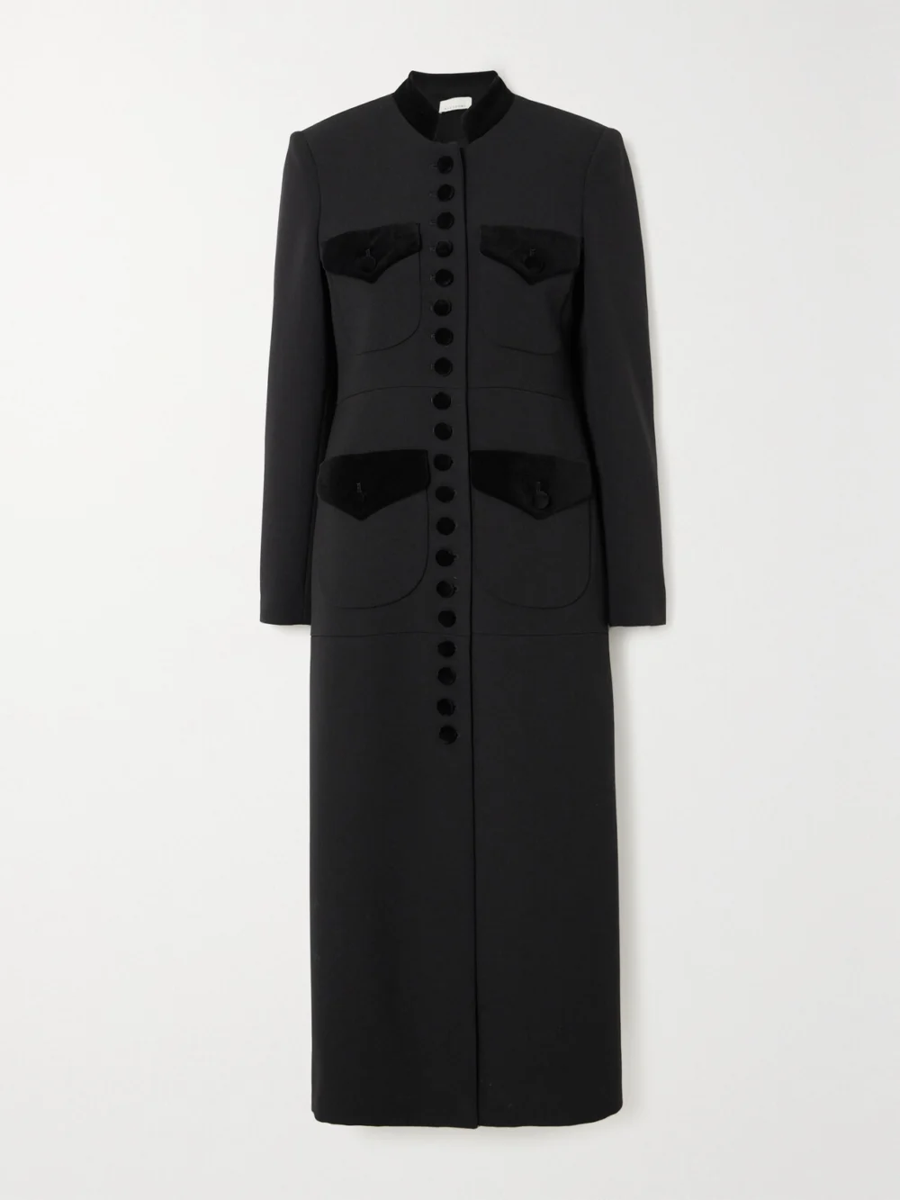 Liberowe Velvet-trimmed Wool Coat in black