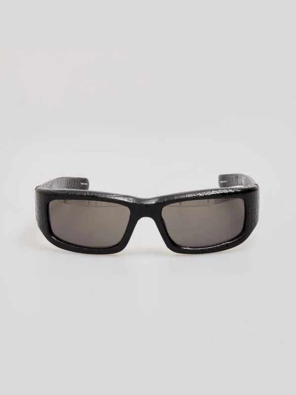 Linda Farrow Aero Sunglasses in Black Crocodile